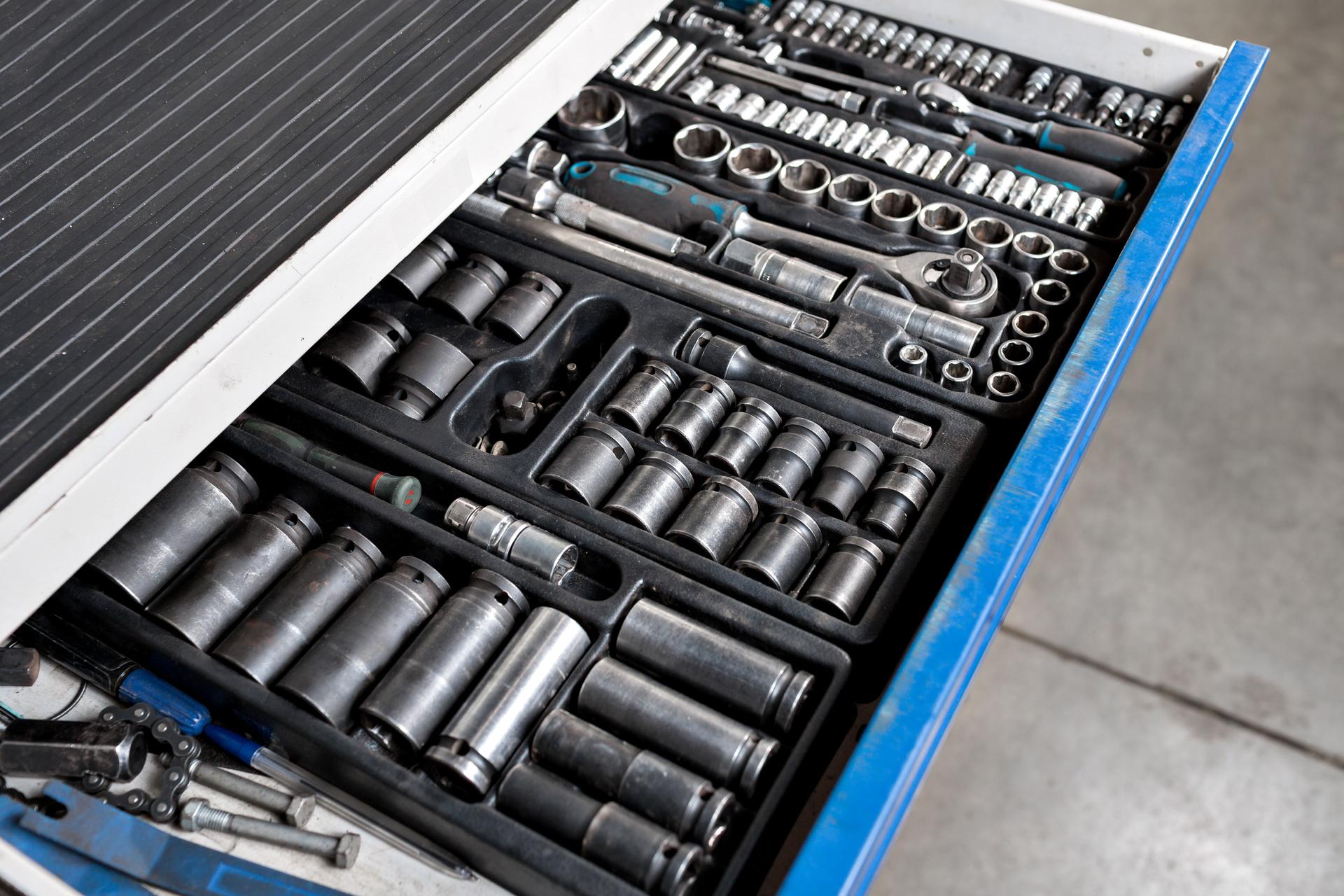 tools for service station. spanners and socket nozzles